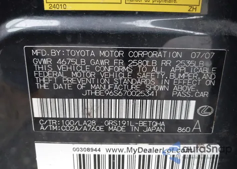 2007 Lexus Gs 350 z USA, uszkodzony, nr VIN JTHBE96S670025341